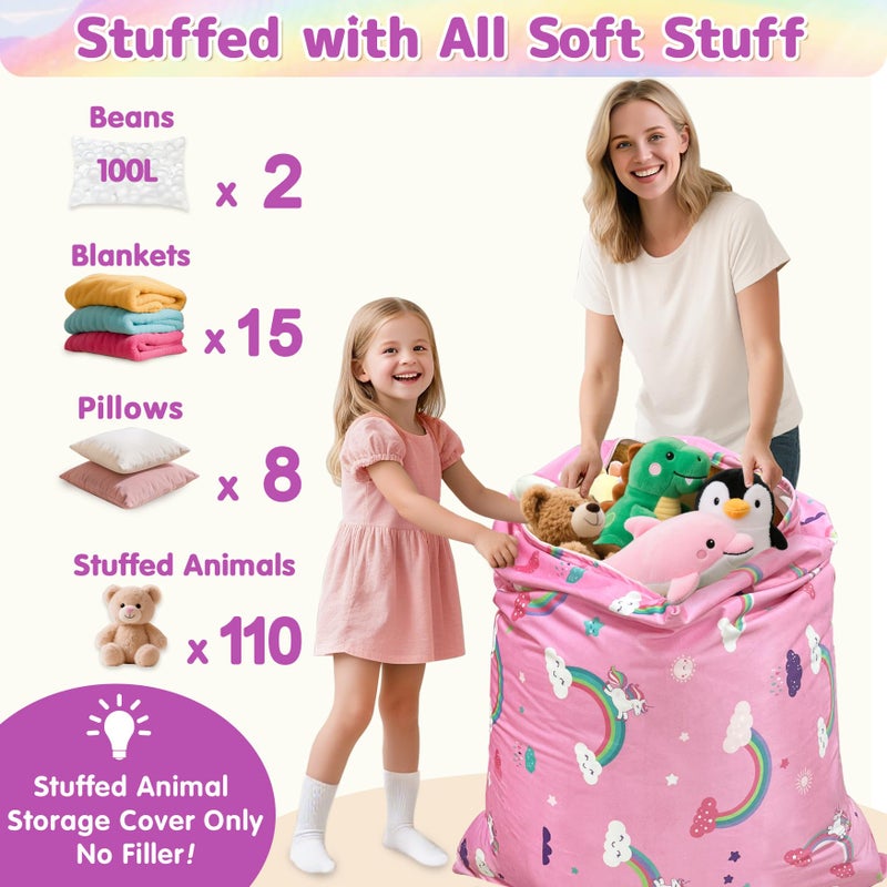 Jorbest Unicorns Stuffed Animal Storage Bean Bag Chair for Kids and Adults  Unicorns Rainbow Bean Bag Stuffed Animal Storage  Luxury Velvet Stuffie Seat - Cover ONLY (200 L/52 Gal  Rainbow) - Image 5